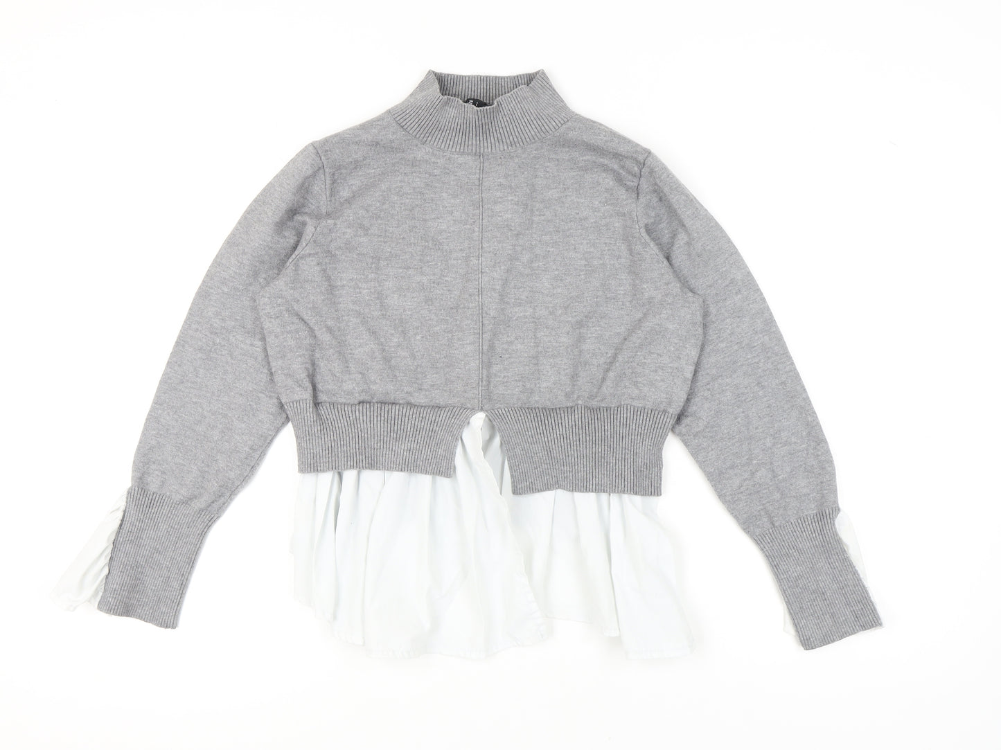 New Look Women's Grey Mock Neck Pullover Jumper L