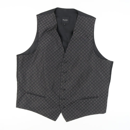 Moss Bros Men's Grey Geometric Waistcoat 2XL Formal