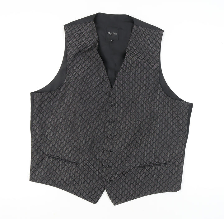Moss Bros Men's Grey Geometric Waistcoat 2XL Formal