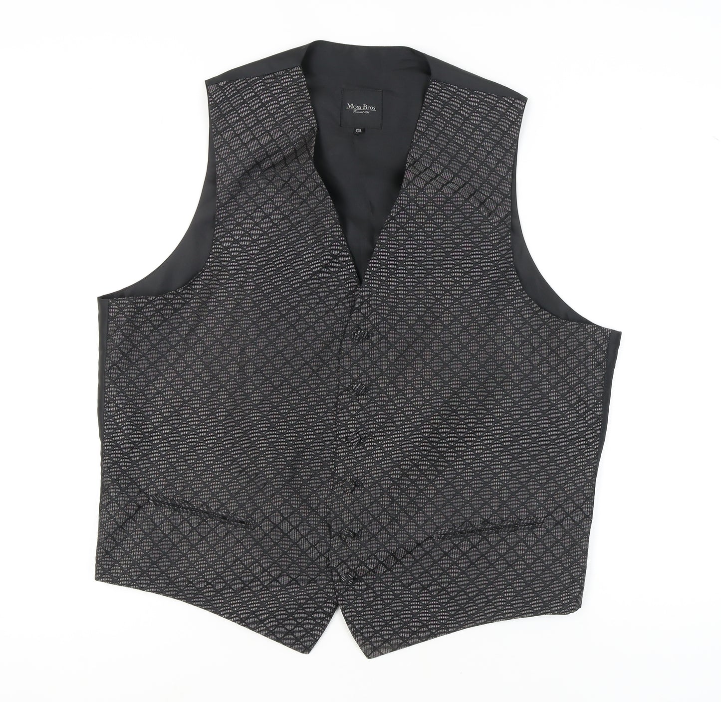 Moss Bros Men's Grey Geometric Waistcoat 2XL Formal