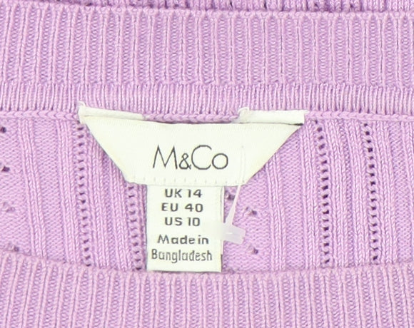 M&Co Women's Purple Cable-Knit Jumper, Size 14