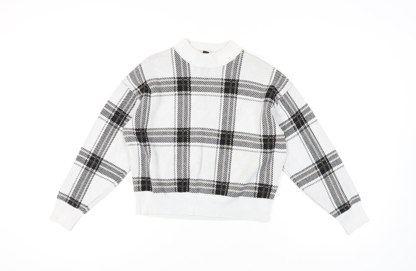 New Look Women's White Check Pullover Jumper, Size S