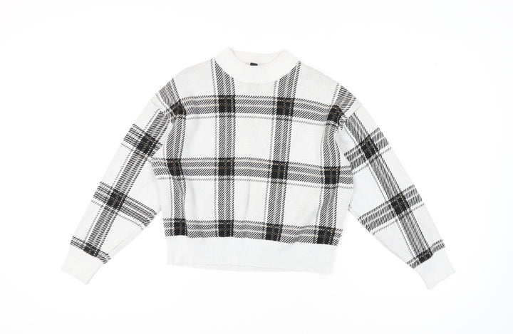 New Look Women's White Check Pullover Jumper, Size S