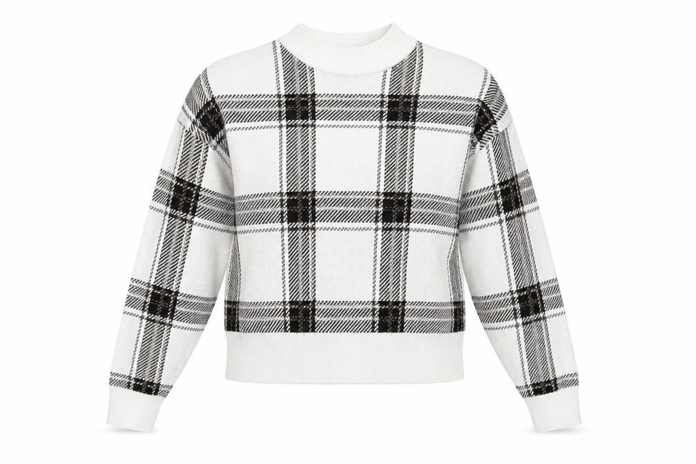 Front view of New Look Women's White Check jumper, size S