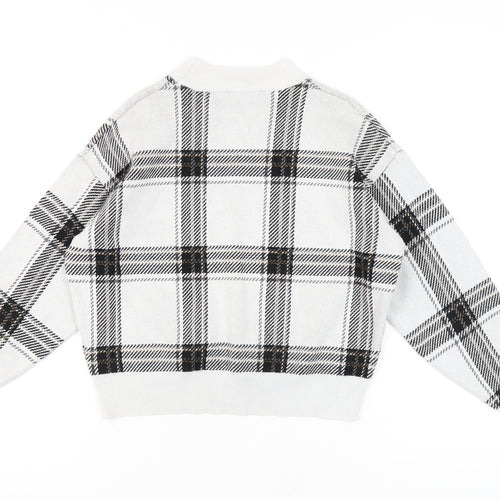 New Look Women's White Check Pullover Jumper, Size S