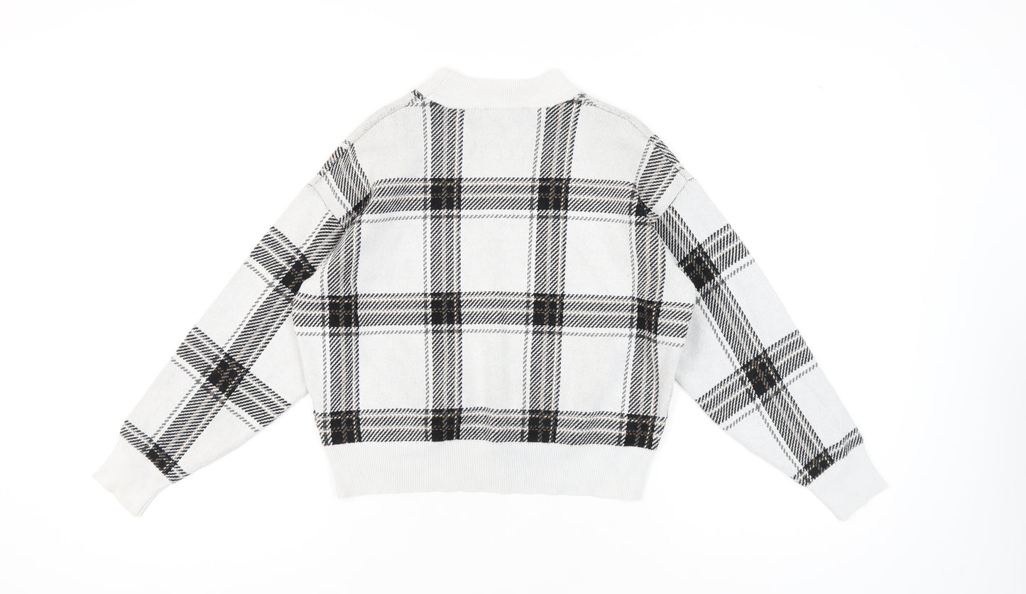 New Look Women's White Check Pullover Jumper, Size S