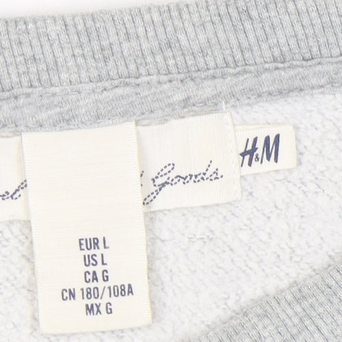 H&M Men's Grey Logo Sweatshirt in Size L