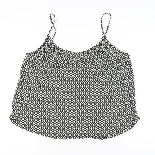 H&M Women's Black Camisole Tank, Size 14, Geometric Pattern