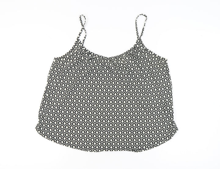 H&M Women's Black Camisole Tank, Size 14, Geometric Pattern