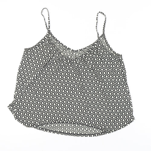 H&M Women's Black Camisole Tank, Size 14, Geometric Pattern
