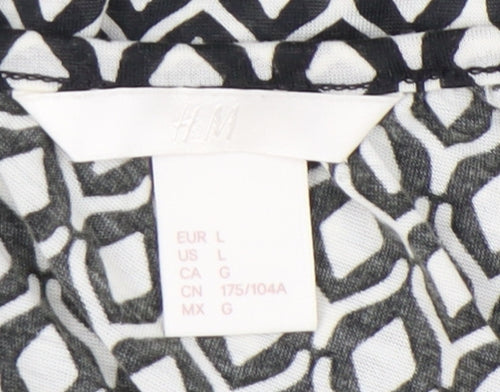 H&M Women's Black Camisole Tank, Size 14, Geometric Pattern