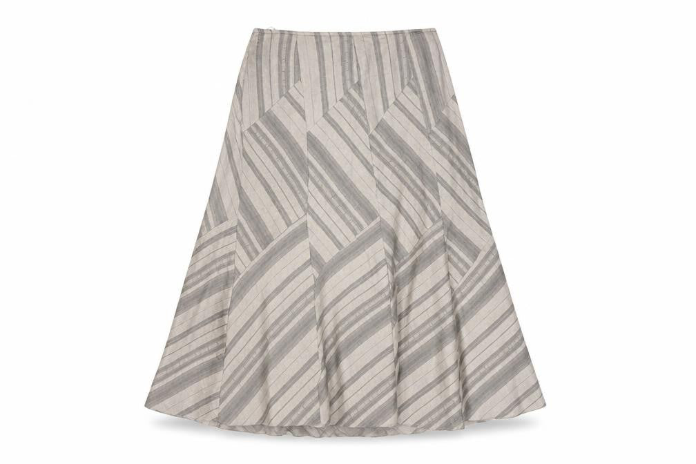 Front view of Marks & Spencer Women's Beige Striped Skirt, size 14, Short