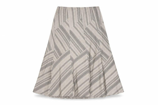 Front view of Marks & Spencer Women's Beige Striped Skirt, size 14, Short