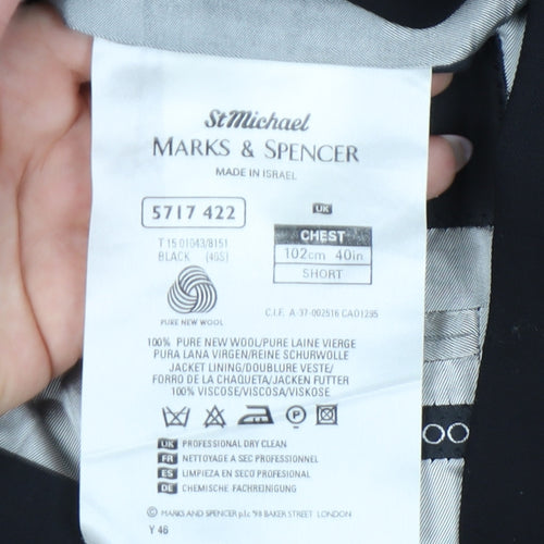 Marks and Spencer Men's Black Suit Jacket 40S
