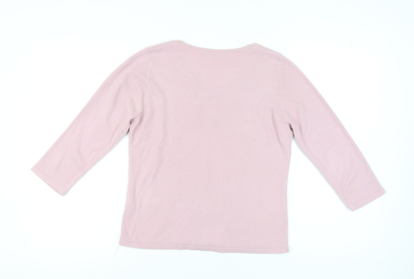 Bhs Women's Pink Pullover Jumper Size 14, V-Neck, 3/4 Sleeve