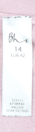 Bhs Women's Pink Pullover Jumper Size 14, V-Neck, 3/4 Sleeve