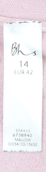 Bhs Women's Pink Pullover Jumper Size 14, V-Neck, 3/4 Sleeve