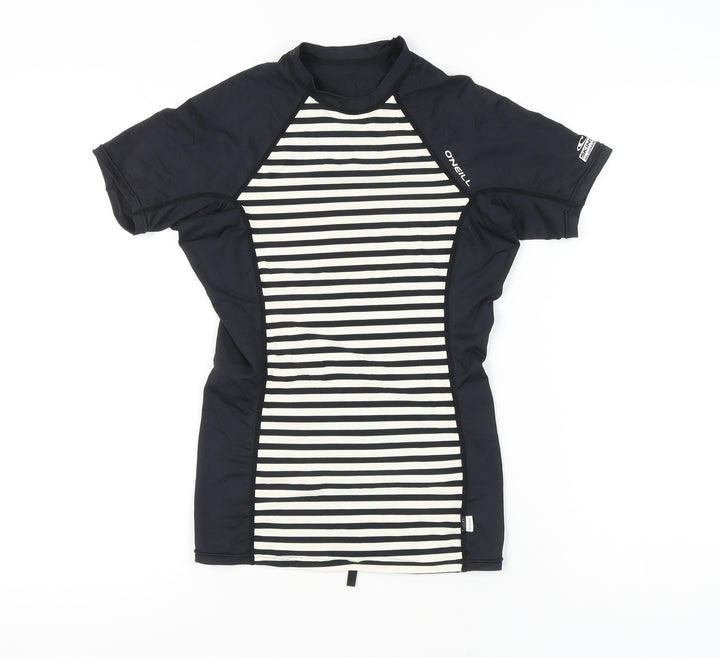 O'Neill Women's Black Striped T-Shirt Size 12
