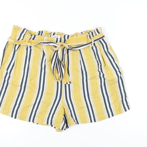 Papaya Women's Yellow Striped Paperbag Shorts Size 14
