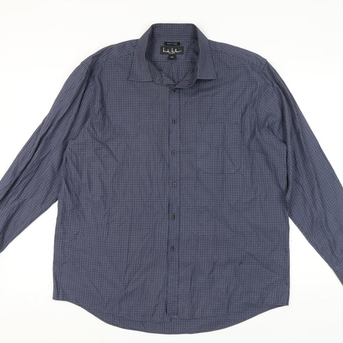Nicole Miller Men's Blue Check Button-Up Shirt 17.5