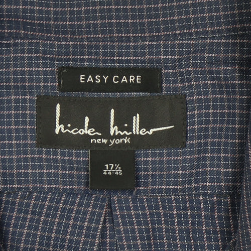 Nicole Miller Men's Blue Check Button-Up Shirt 17.5