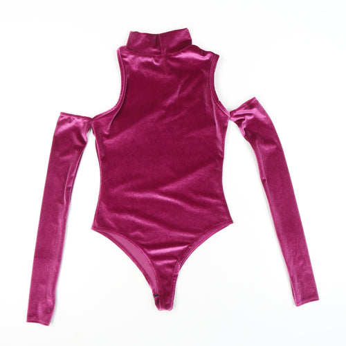 PrettyLittleThing Women's Pink Velvet Bodysuit Size 6