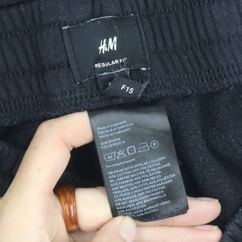 H&M Unisex Black Jogger Trousers - M, Fleece, Elastic Waist