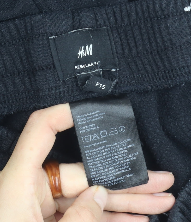 H&M Unisex Black Jogger Trousers - M, Fleece, Elastic Waist