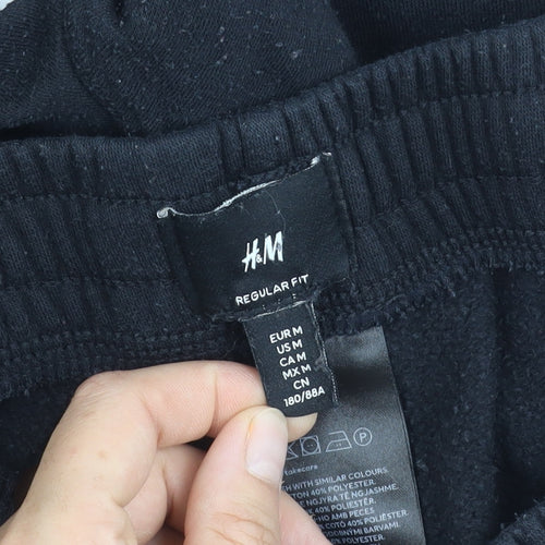 H&M Unisex Black Jogger Trousers - M, Fleece, Elastic Waist