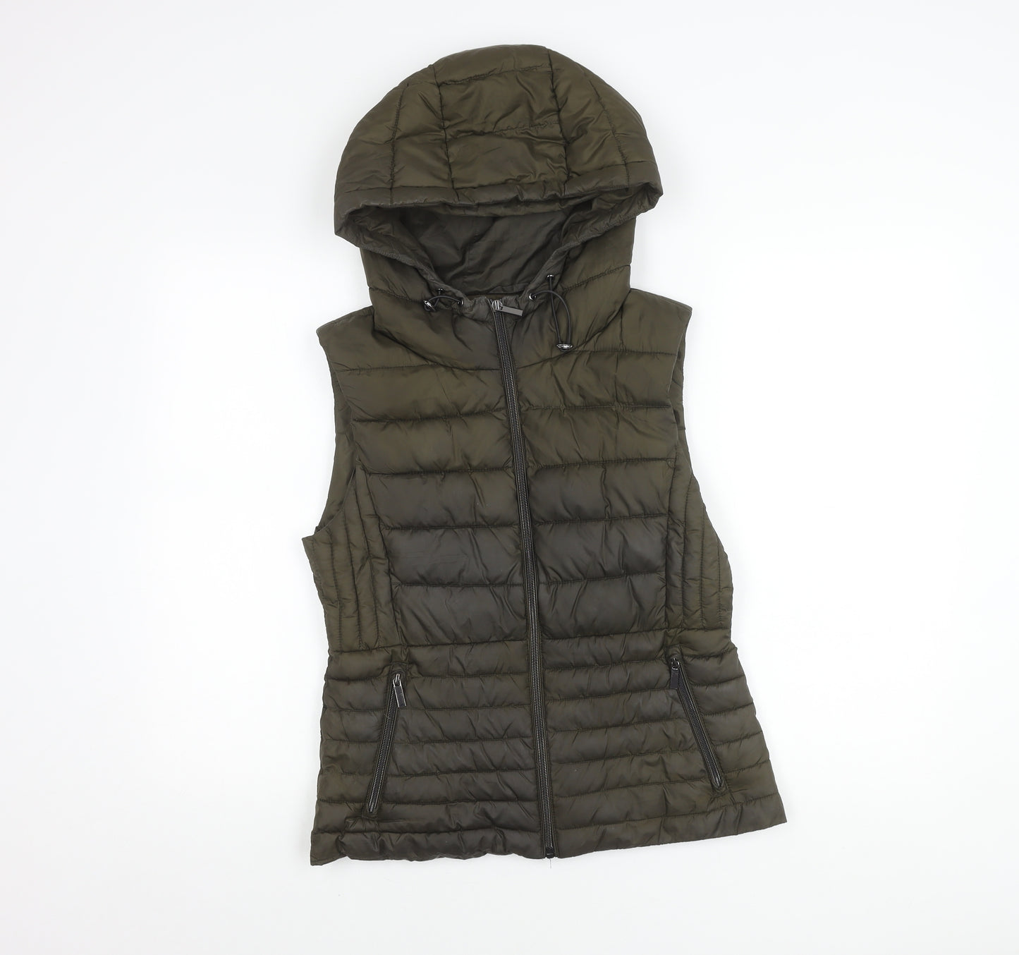 Zara Women's Green Puffer Jacket M Hooded