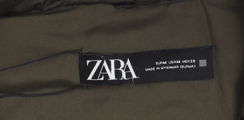 Zara Women's Green Puffer Jacket M Hooded