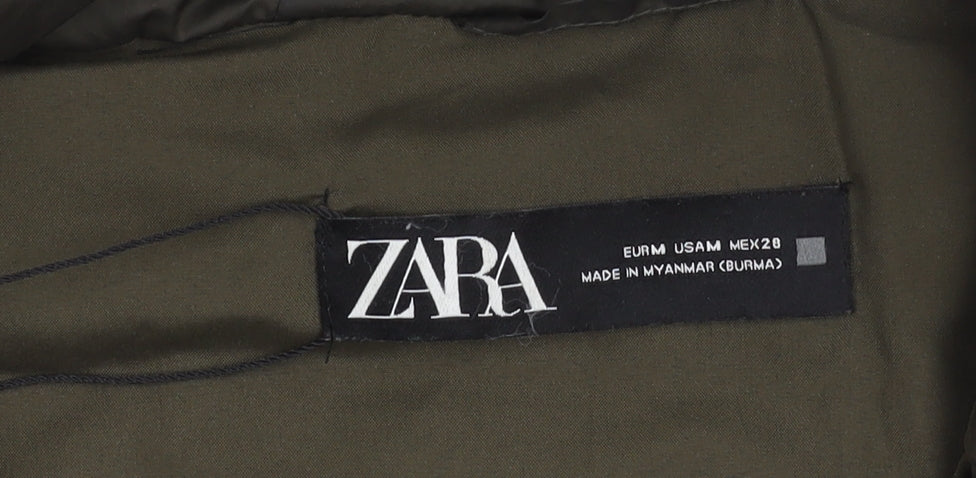 Zara Women's Green Puffer Jacket M Hooded