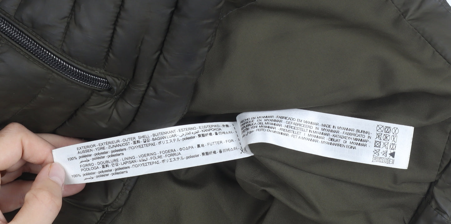Zara Women's Green Puffer Jacket M Hooded