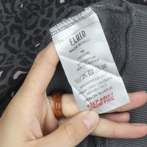 Fluid Women's Grey Animal Print Hoodie Size 10