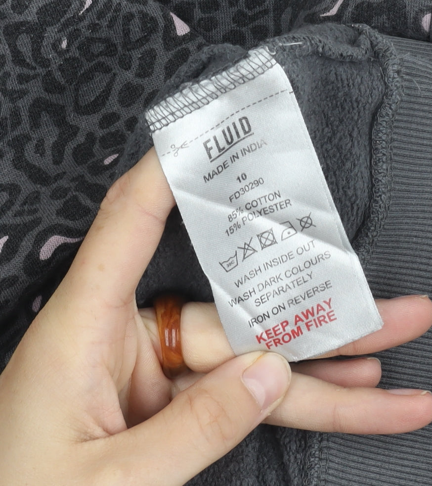 Fluid Women's Grey Animal Print Hoodie Size 10