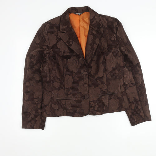 DIJON Women's Brown Floral Blazer Size 14 Featuring Notch Lapel