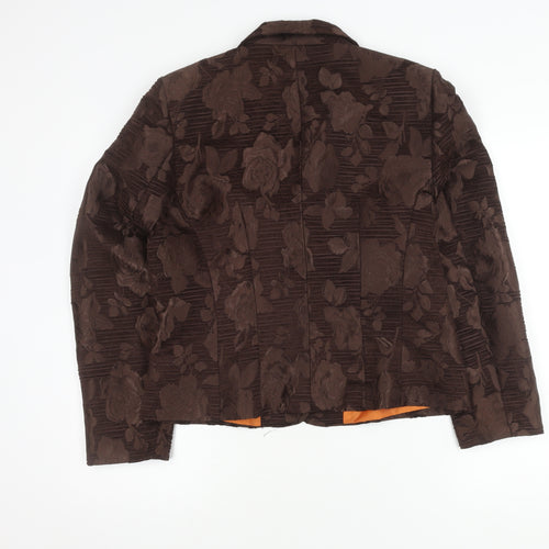 DIJON Women's Brown Floral Blazer Size 14 Featuring Notch Lapel