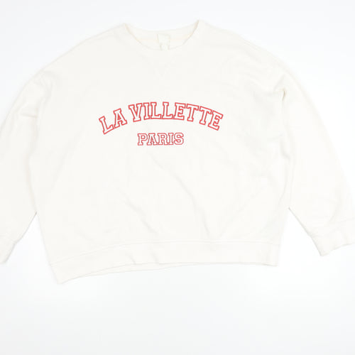 Women's White Pullover Sweatshirt, Large, City Theme