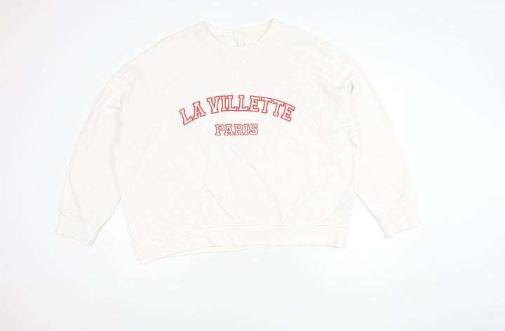 Women's White Pullover Sweatshirt, Large, City Theme