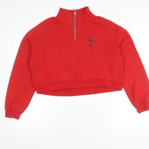 H&M Women's Red Embroidered Sweatshirt Size 12