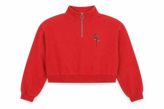 Front view of H&M Women's Red Embroidered Sweatshirt, size 12
