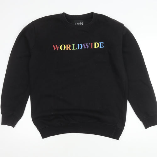 boohooMAN Men's Black Pullover Sweatshirt M Crew Neck