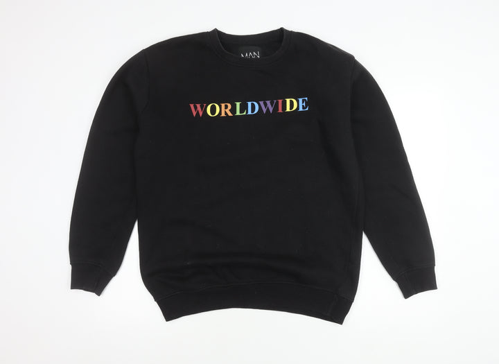 boohooMAN Men's Black Pullover Sweatshirt M Crew Neck