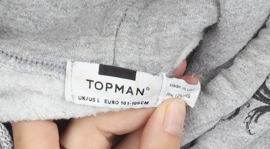 Topman Men’s Grey Pullover Hoodie - Large, Embroidered