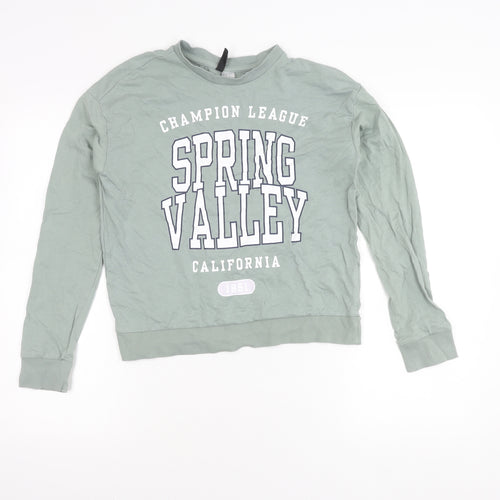 H&M Girls Green Graphic Print Pullover Sweatshirt S