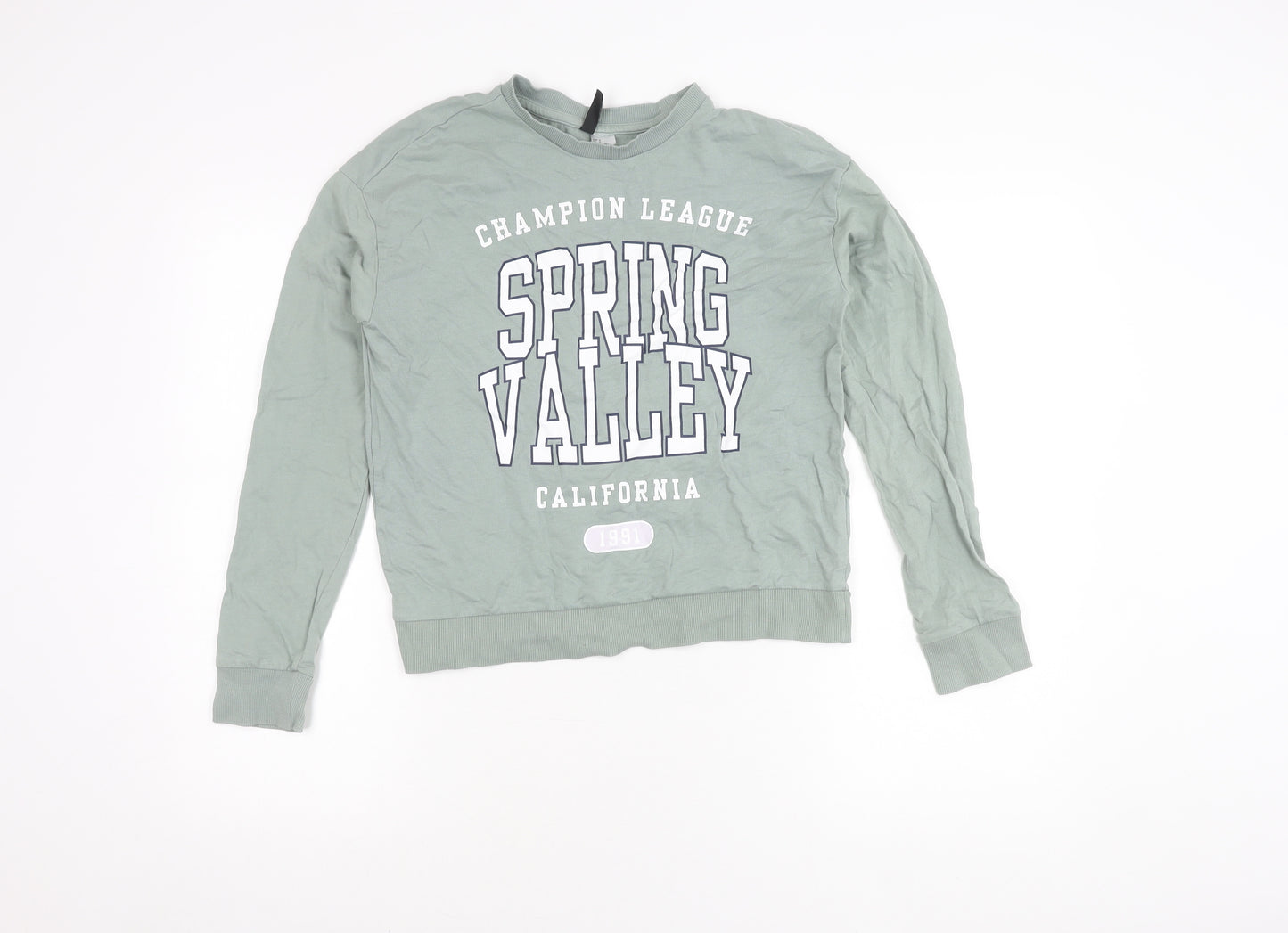 H&M Girls Green Graphic Print Pullover Sweatshirt S
