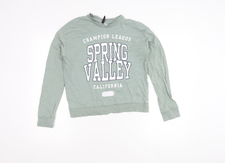 H&M Girls Green Graphic Print Pullover Sweatshirt S