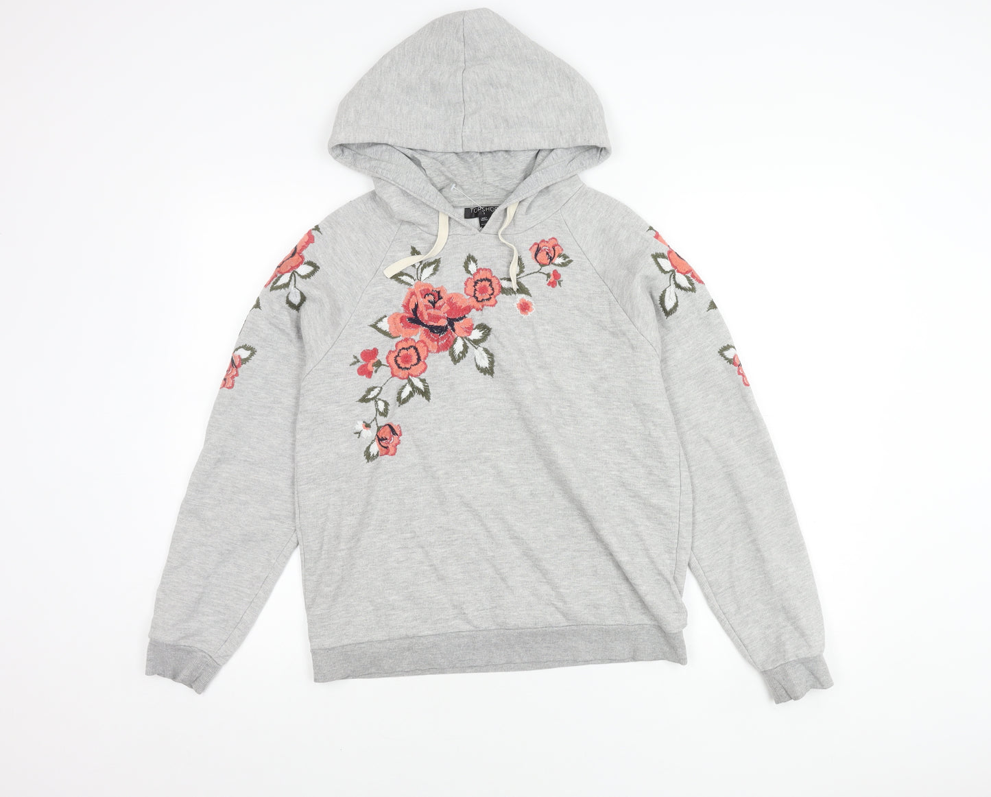 Topshop Women's Grey Floral Embroidered Hoodie S