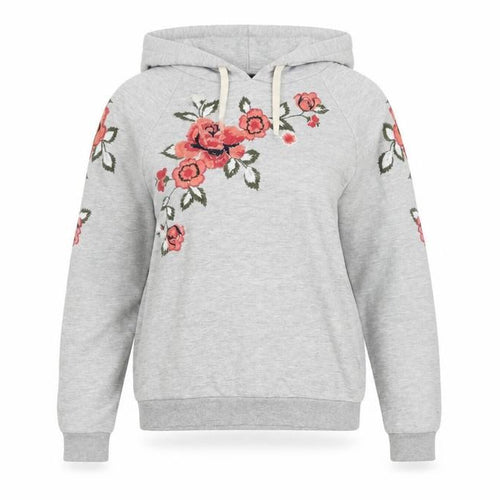Topshop Women's Grey Floral Embroidered Hoodie S