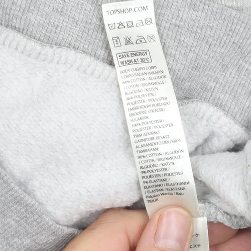 Topshop Women's Grey Floral Embroidered Hoodie S